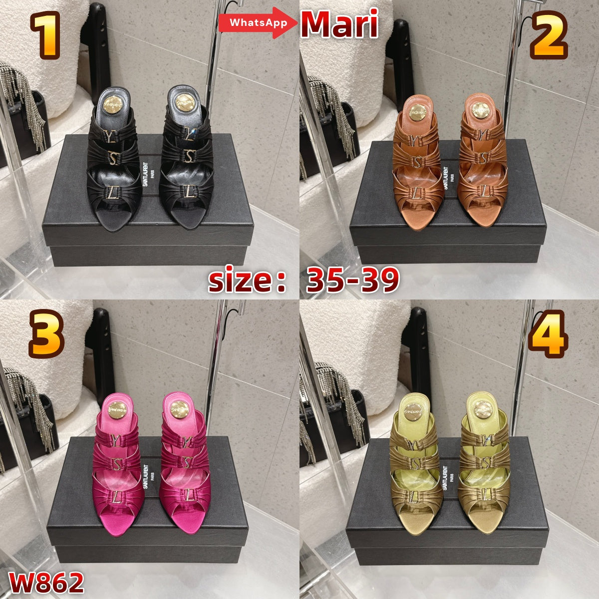 W862  High-heeled mule slippers