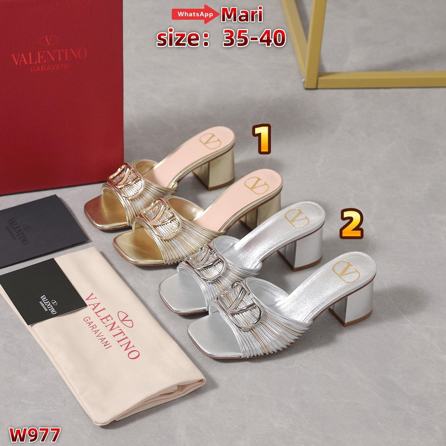 W977  Chunky heel mule slippers